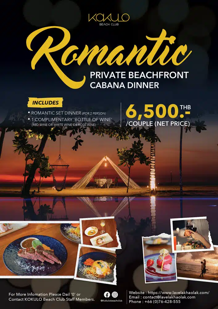 Romantic private dinner event at Kokulo Beach Club